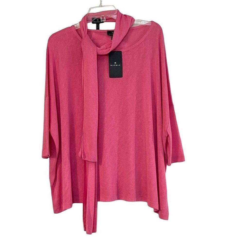 Marble Pink Batwing Oversized Blouse with Scarf Small